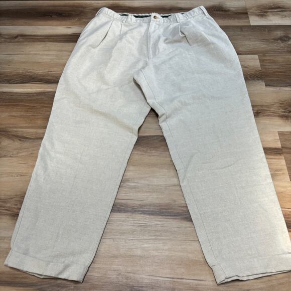 Club Room Pants Mens 40 x 32 Linen Cotton Pleated Trouser Light Khaki Cuffed - Picture 1 of 9